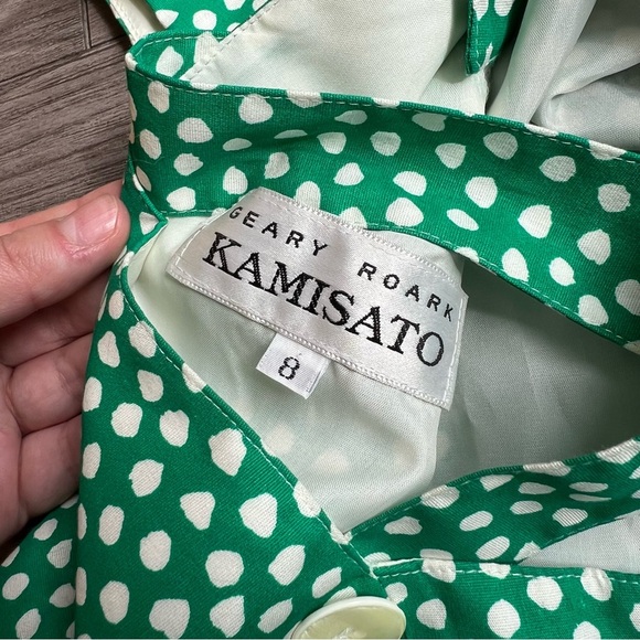 Vintage 80s Abstract Polka Dot Button Cross Back Square Neck Midi Dress Size 8 - Picture 6 of 7